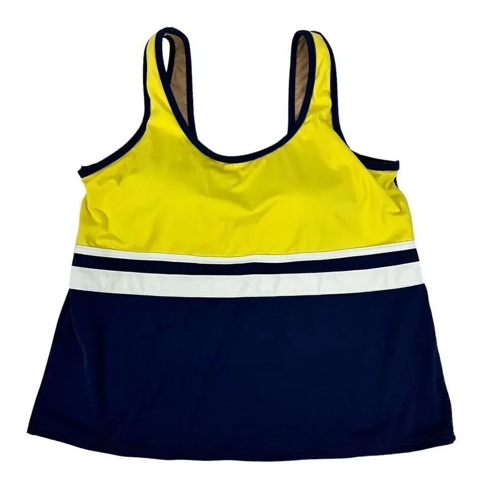 L.L. Bean Tank Tankini Swimsuit Top Yellow Navy size 10